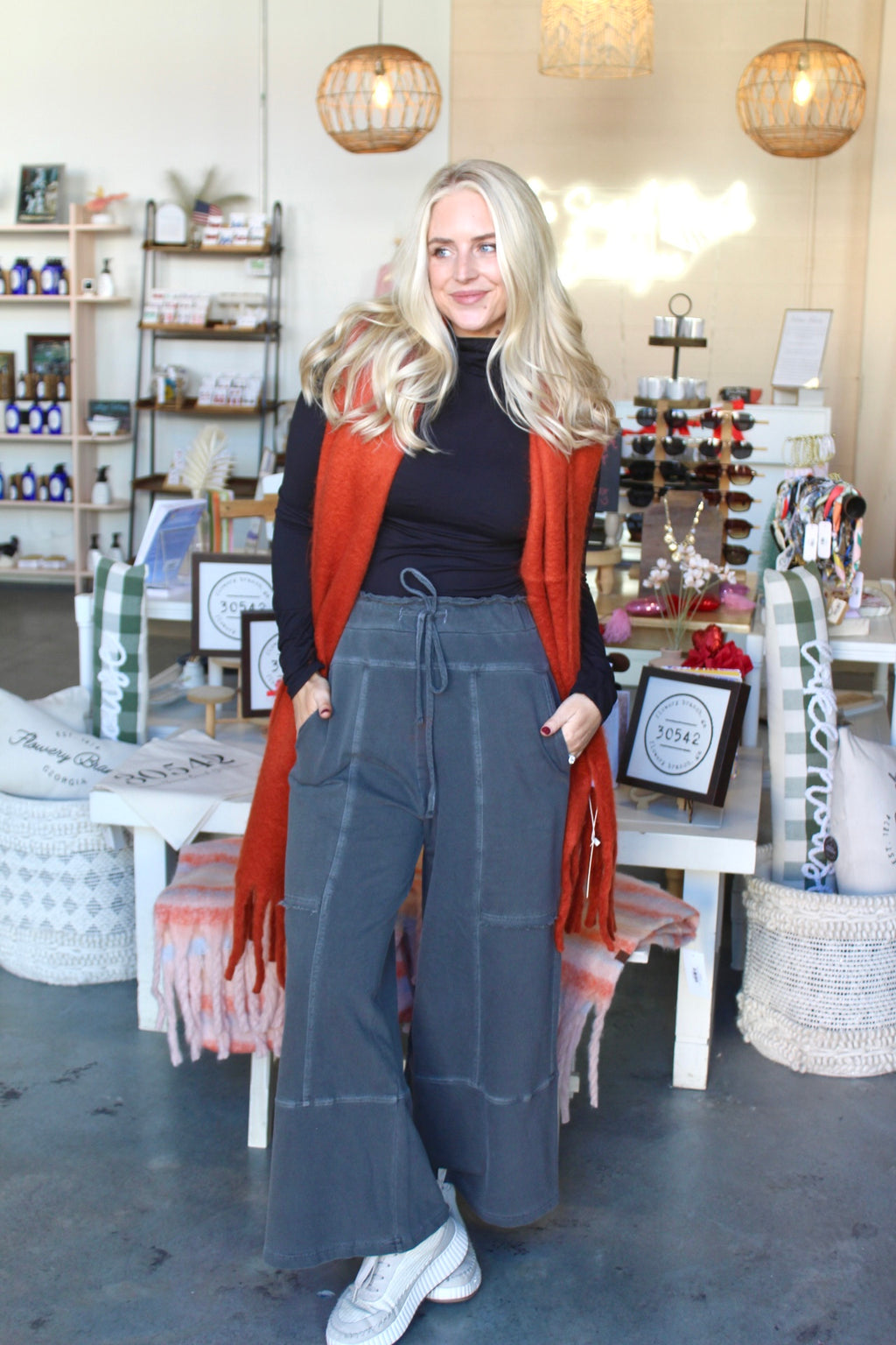 Terry Wide Leg Pants Black