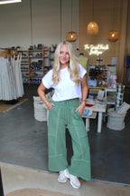 Terry Wide Leg Pants Olive