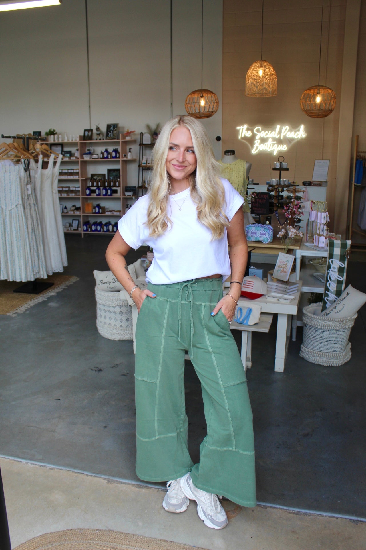 Terry Wide Leg Pants Olive