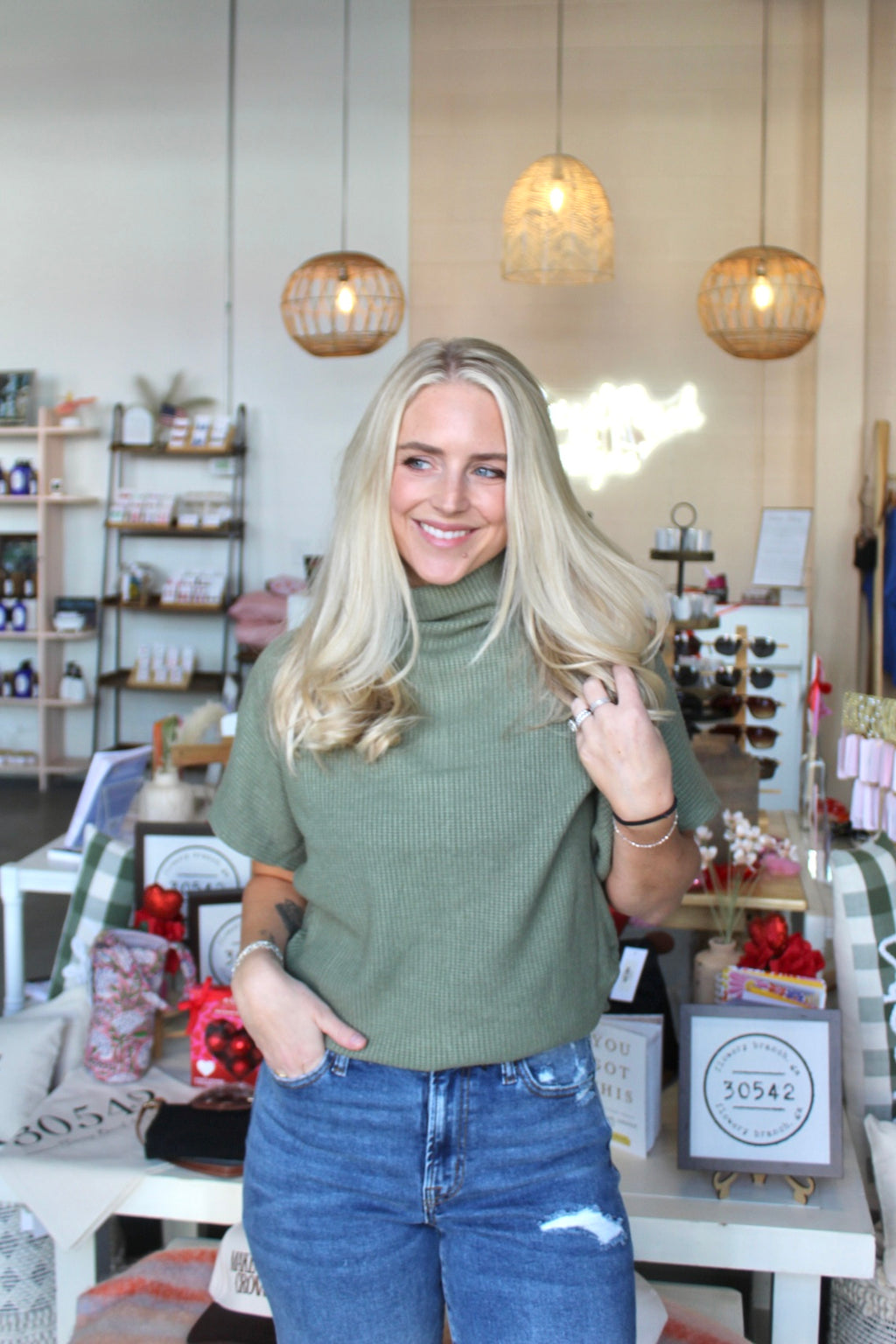 Fall Mornings Mock Neck Olive