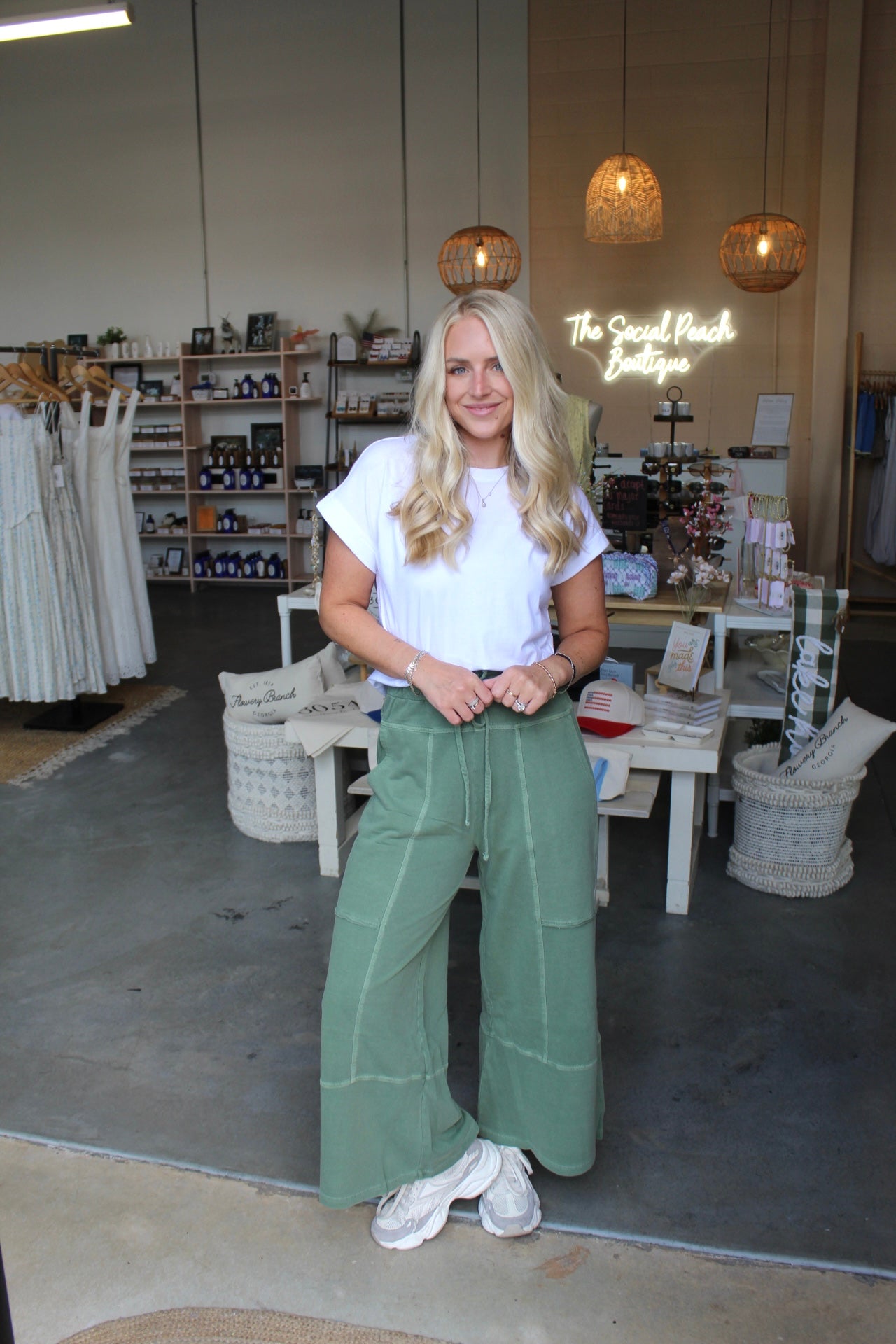 Terry Wide Leg Pants Olive