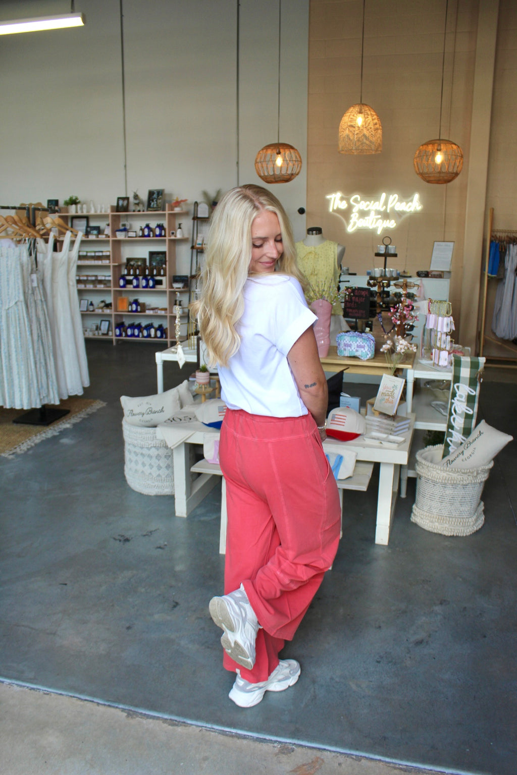 Terry Wide Leg Pants Red