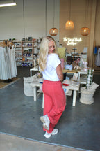 Terry Wide Leg Pants Red