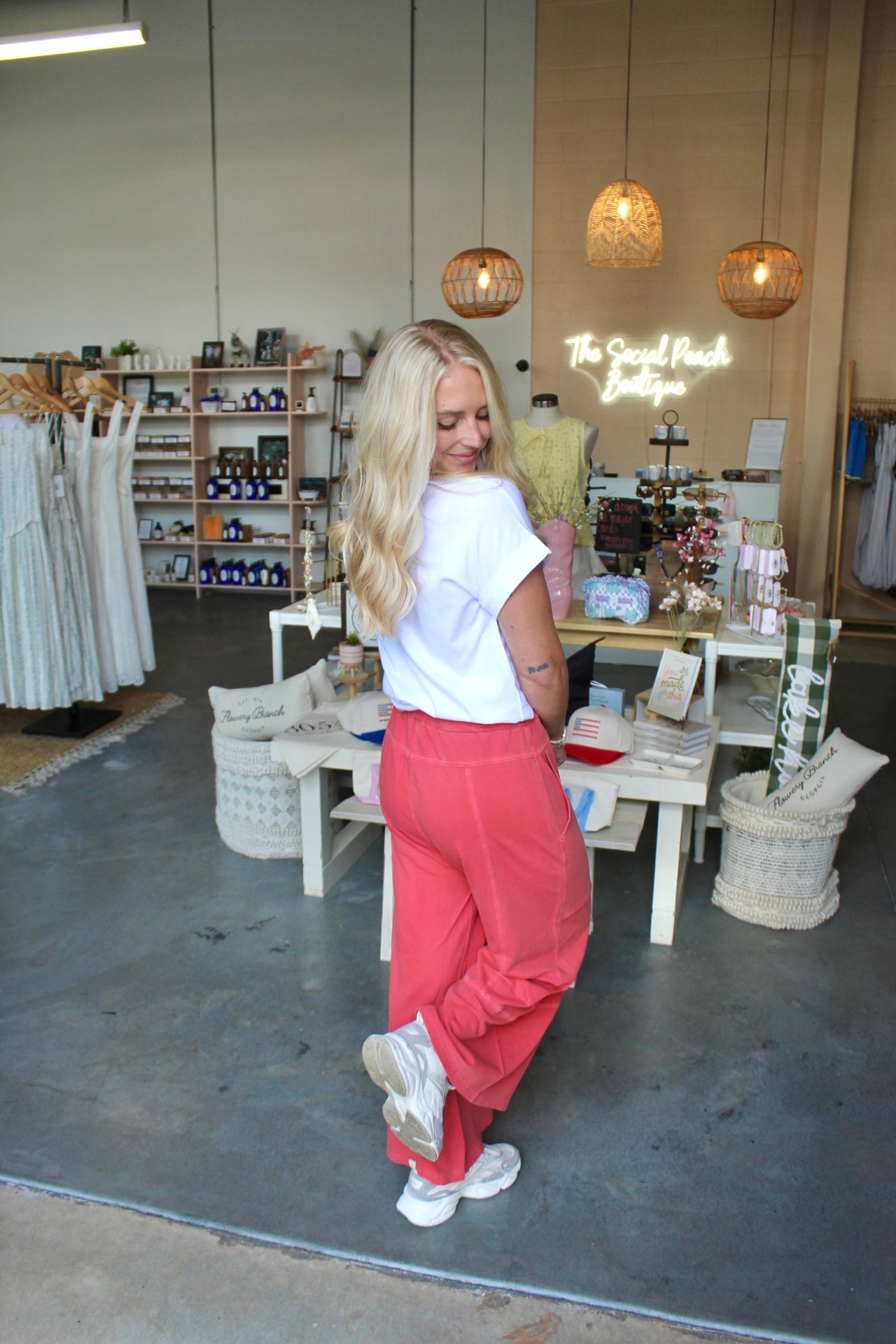 Terry Wide Leg Pants Red