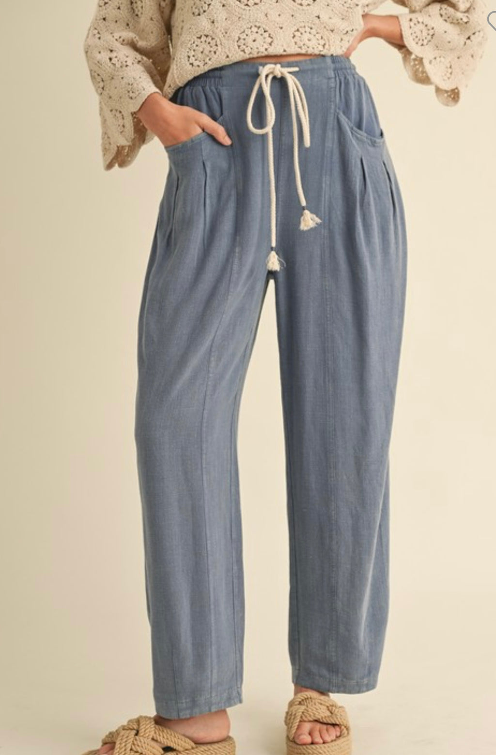 Denim Barrel Linen Pants