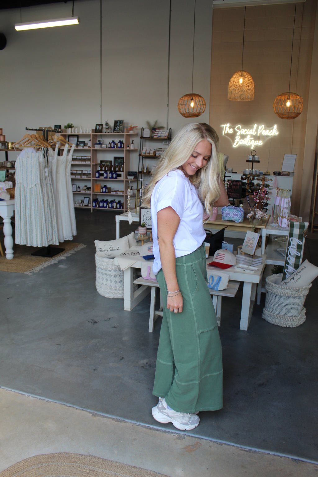 Terry Wide Leg Pants Olive
