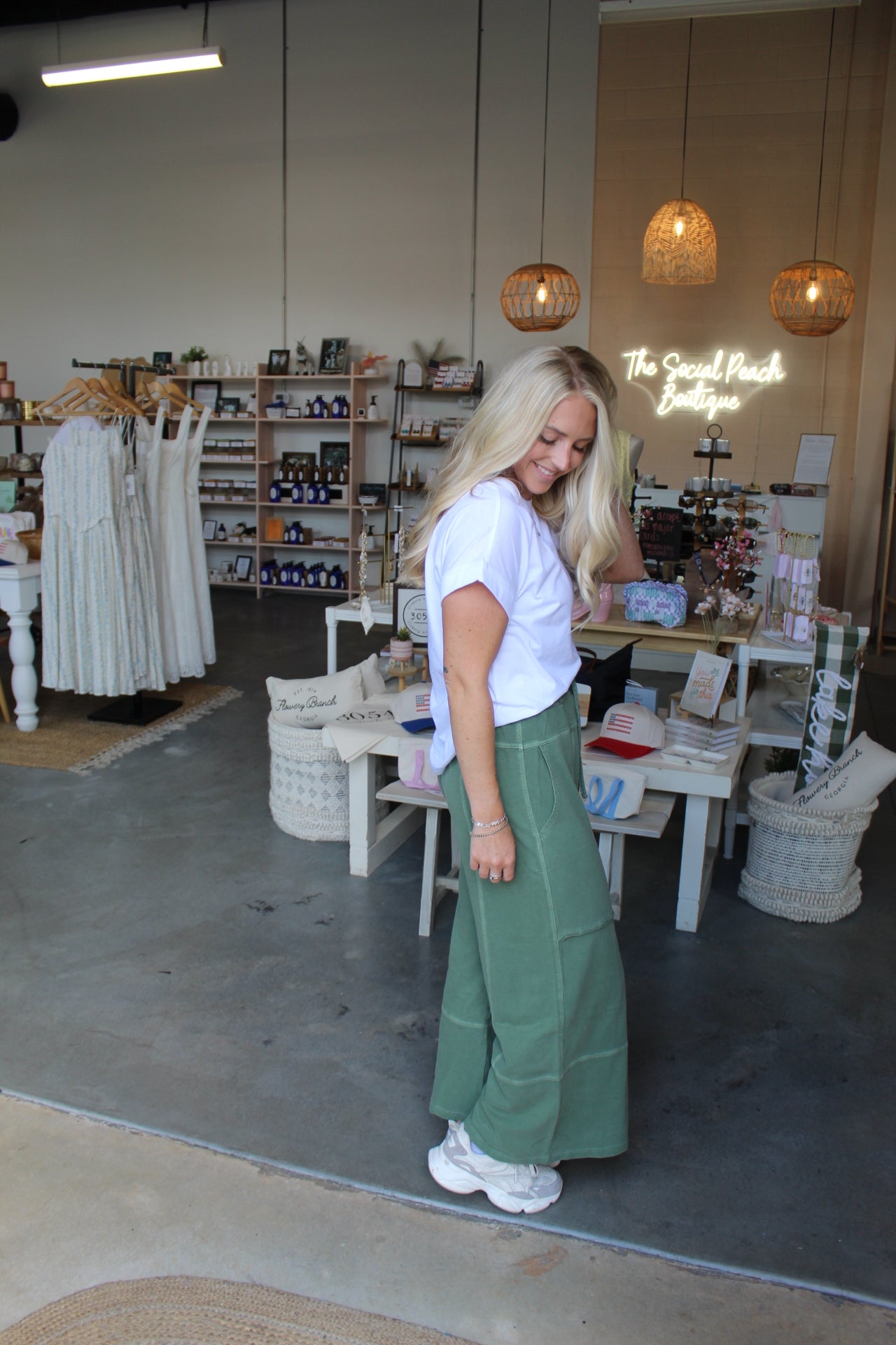 Terry Wide Leg Pants Olive
