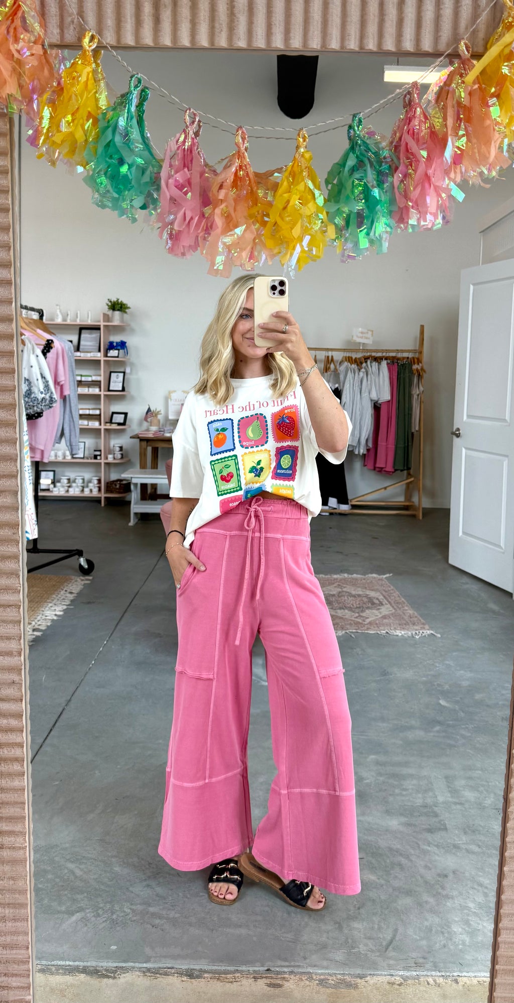 Terry Wide Leg Pants Pink