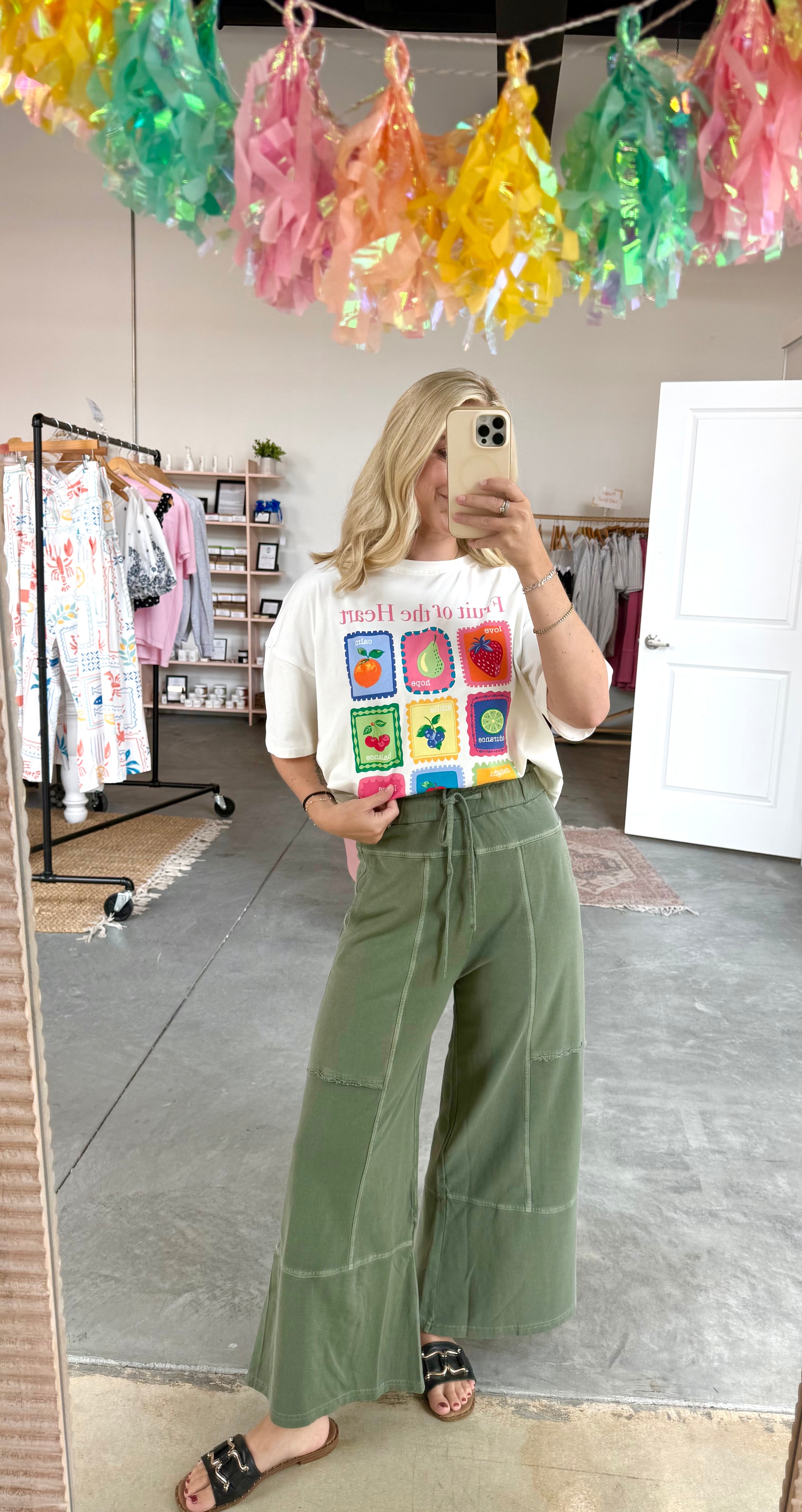 Terry Wide Leg Pants Green