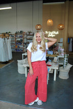 Terry Wide Leg Pants Red
