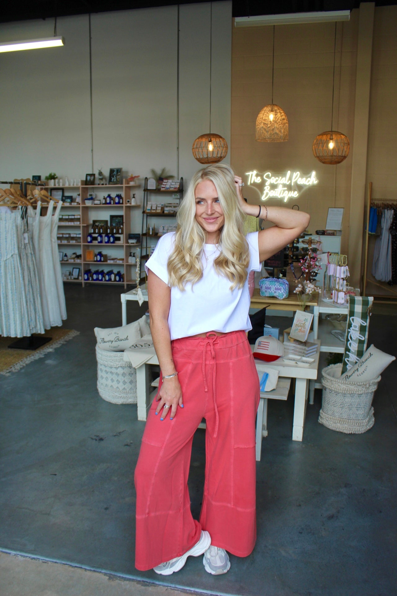 Terry Wide Leg Pants Red