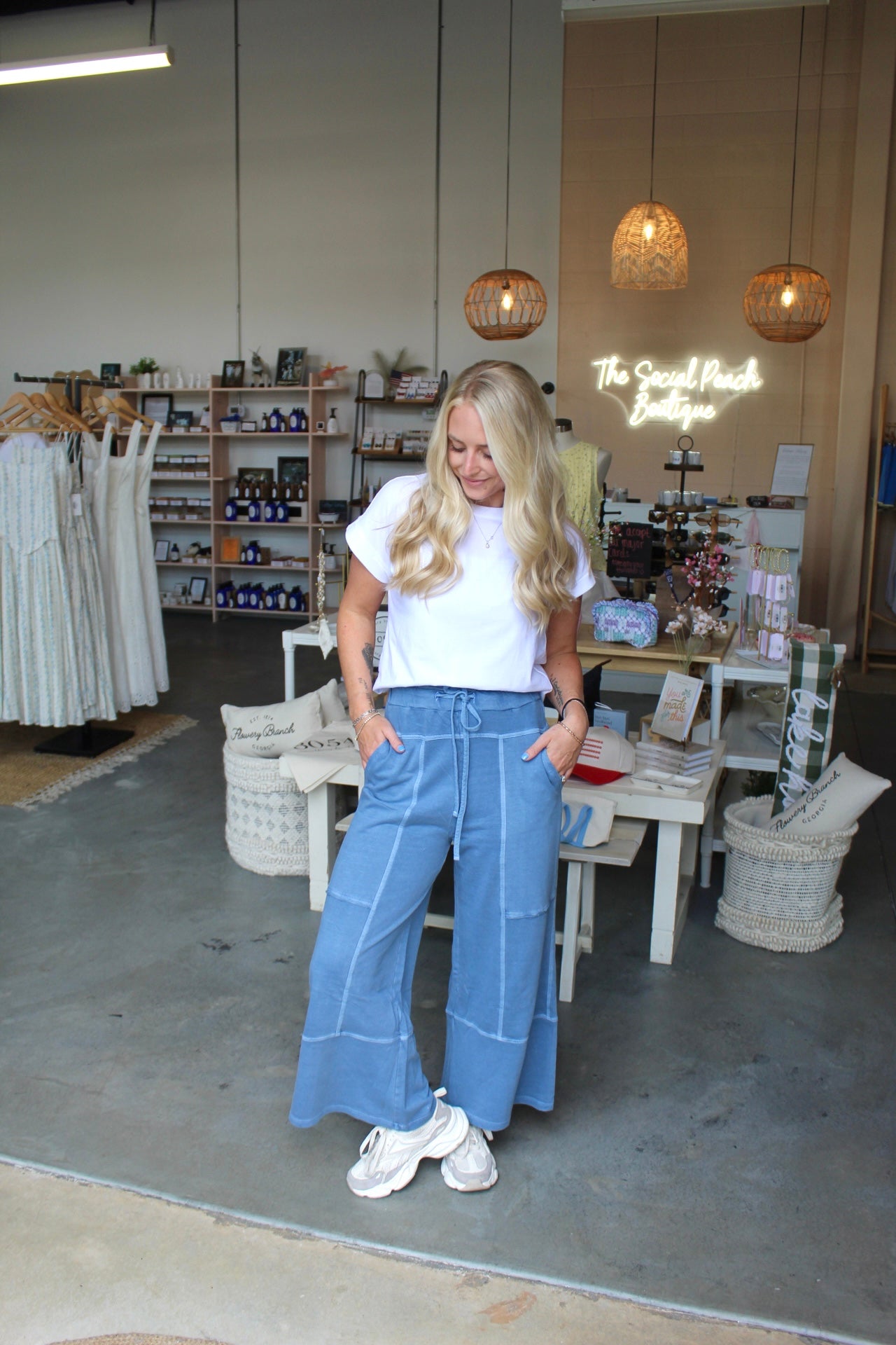 Terry Wide Leg Pants Blue