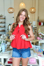 Seeing Red Tie Blouse