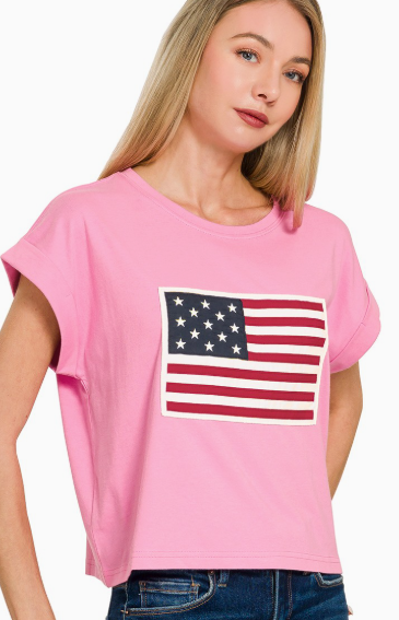 American Flag Tee Pink