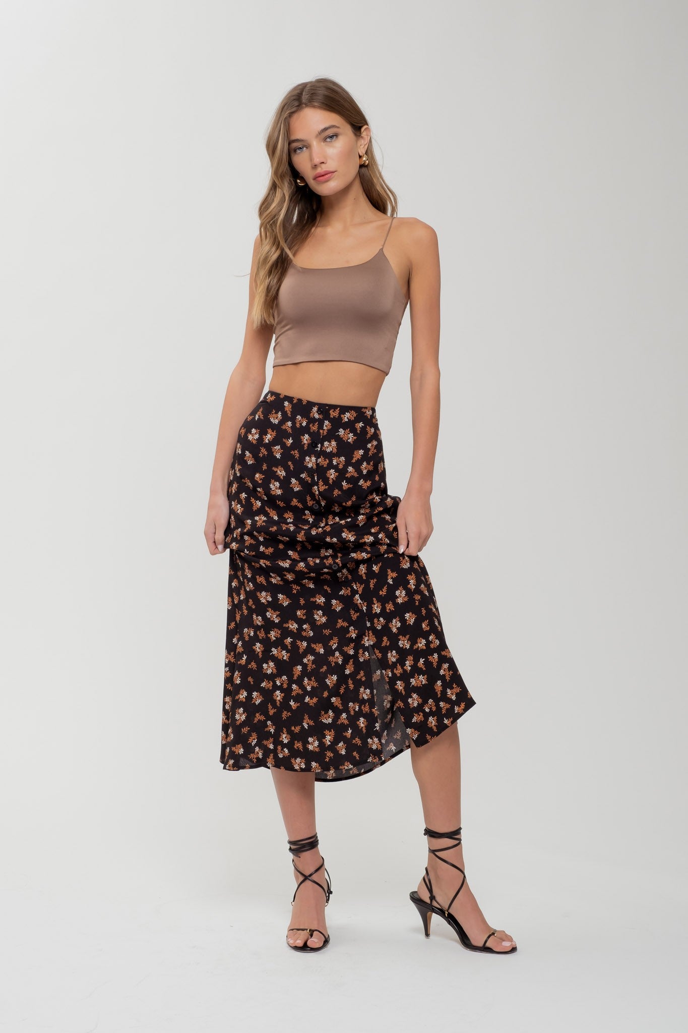 Social Gathering Floral Midi Skirt