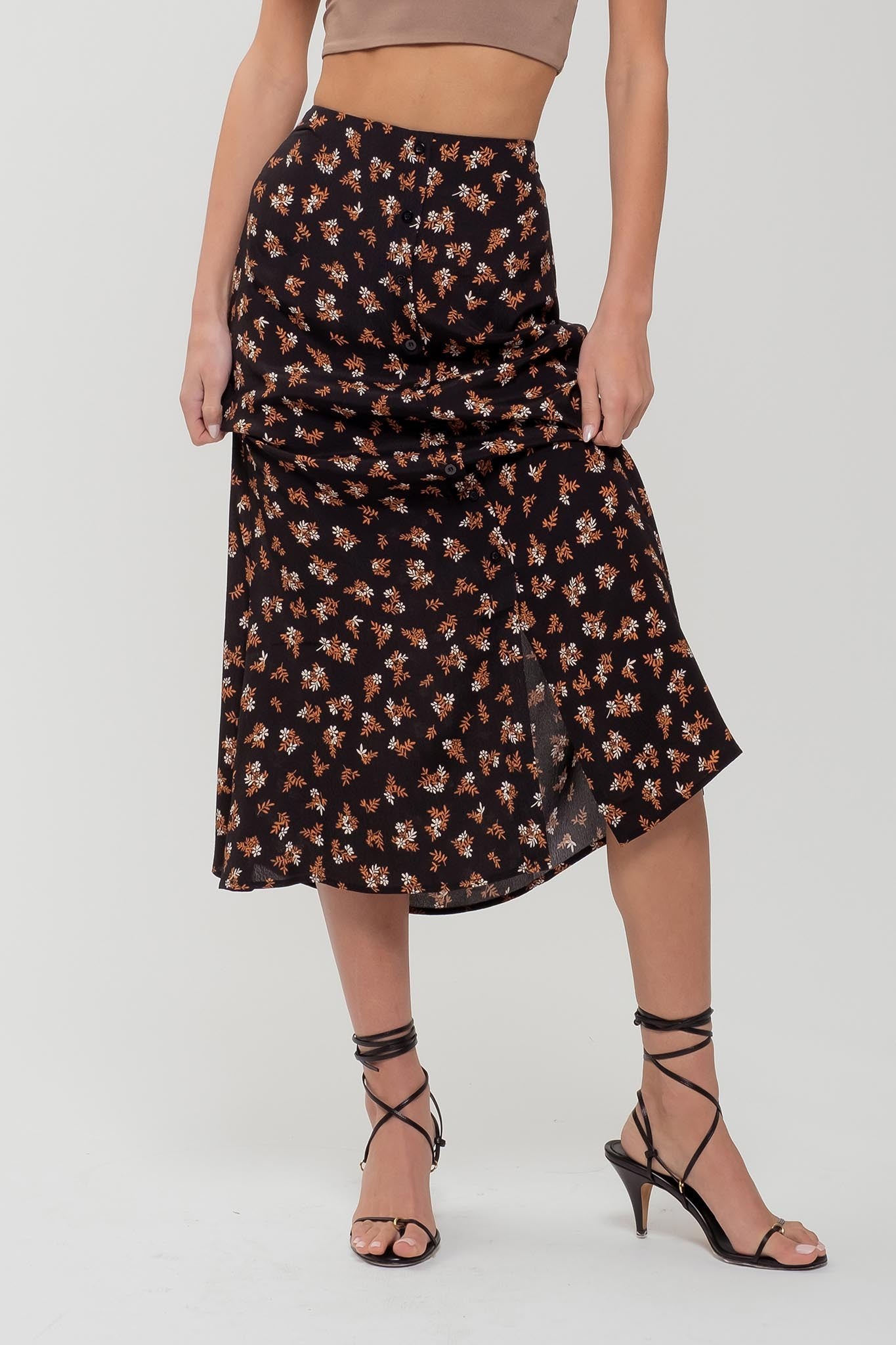 Social Gathering Floral Midi Skirt